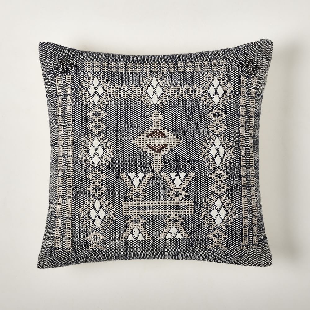 Framed Moroccan Woven Pillow Cover, 20"x20", Midnight - Image 0