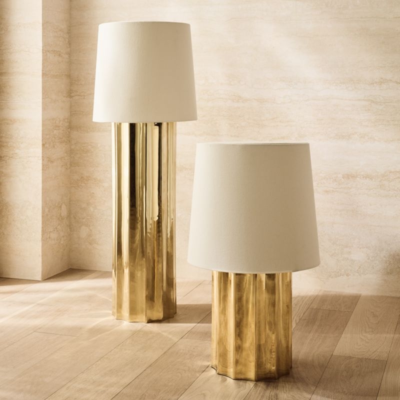 Baz Oversized Scalloped Unlacquered Brass Floor Lamp with Cotton Shade - Image 4