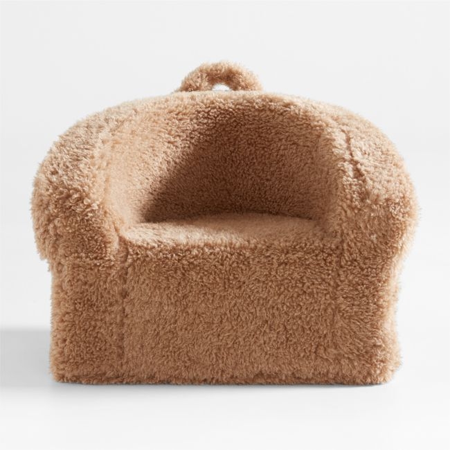 Large Sesame Brown Mongolian Faux Fur Kids Lounge Barrel Chair - Image 0