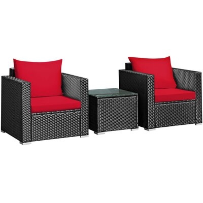 Ebern Designs 3pcs Rattan Patio Outdoor Conversation Furniture Set W/ Turquoise Cushions - Image 0