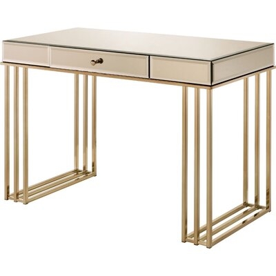 Writing Desk With Mirror Panel Insert And 1 Drawer, Champagne Gold - Image 0