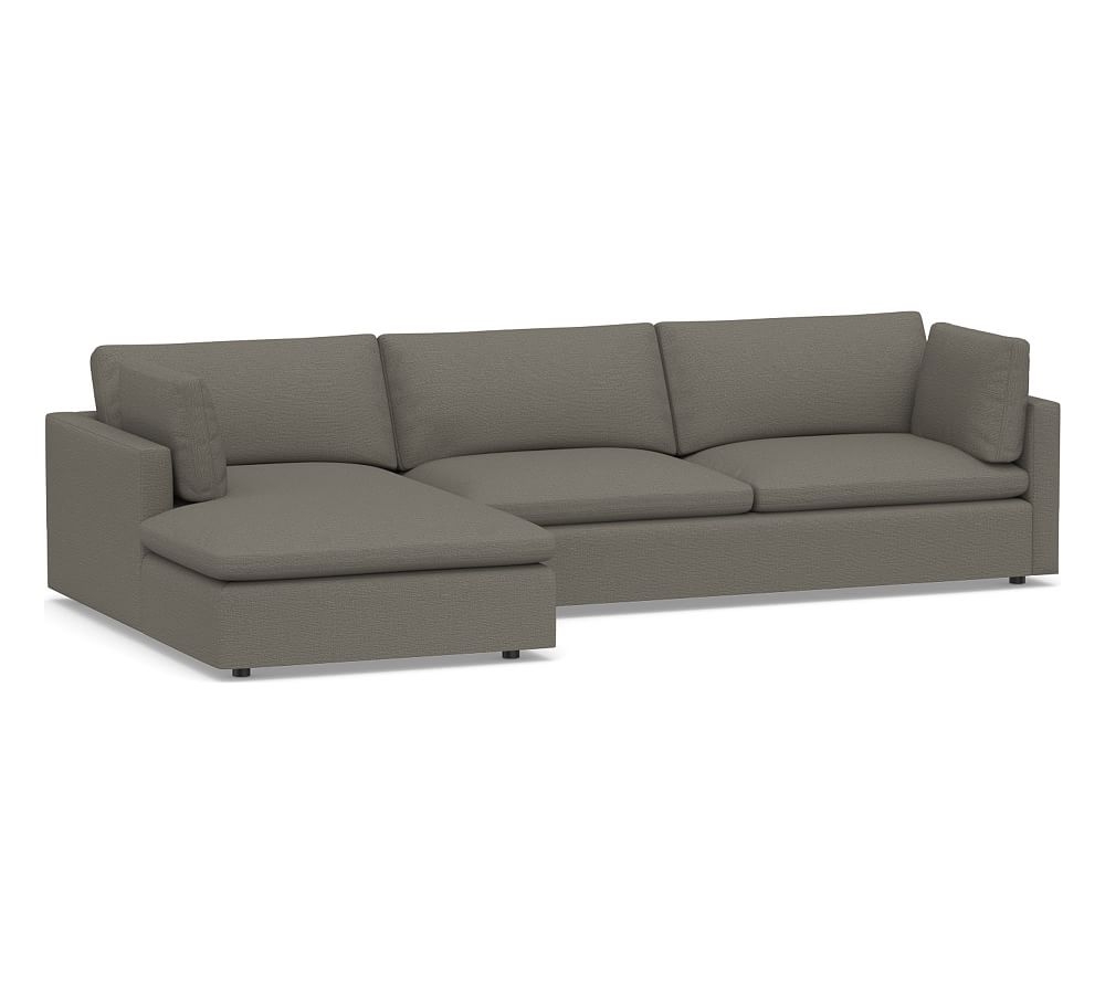 Bolinas Upholstered Right Arm Sofa with Chaise Sectional, Down Blend Wrapped Cushions, Chunky Basketweave Metal - Image 0