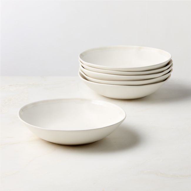 Hyacinth White Pasta Bowls with Reactive Glaze Set of 6 - Image 0