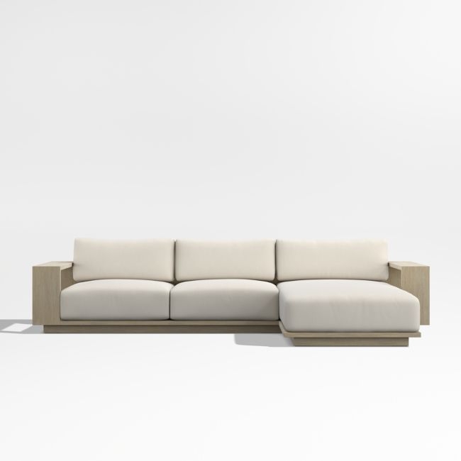 Mallorca Wood 2-Piece Right-Arm Chaise Outdoor Sectional Sofa with Ivory Cushions - Image 0