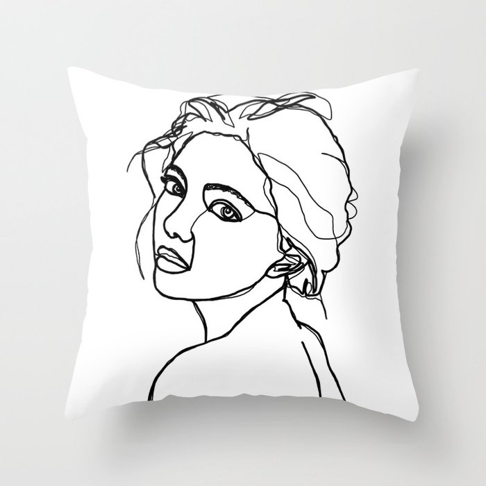Woman S Face Line Drawing Adena Couch Throw Pillow by The Colour Study - Cover (20" x 20") with pillow insert - Outdoor Pillow - Image 0