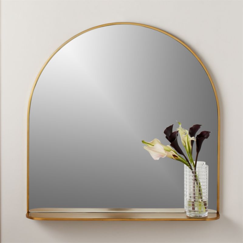 Brass Arched Mirror with Shelf - Image 1