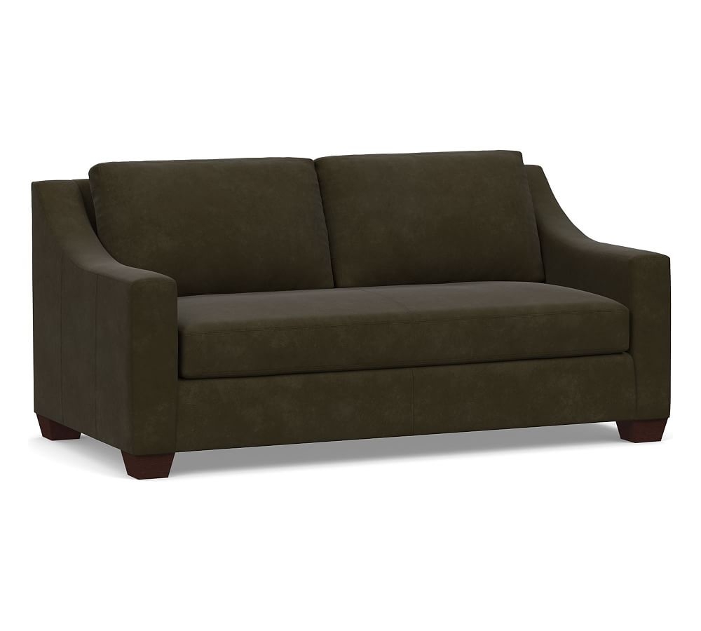 York Slope Arm Leather Loveseat 72" with Bench Cushion, Polyester Wrapped Cushions, Aviator Blackwood - Image 0