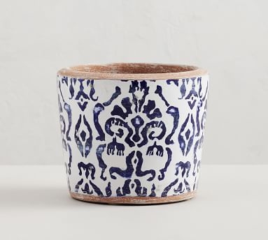 Patterned Ceramic Cachepot, Reversed Navy/White, Large - Image 4
