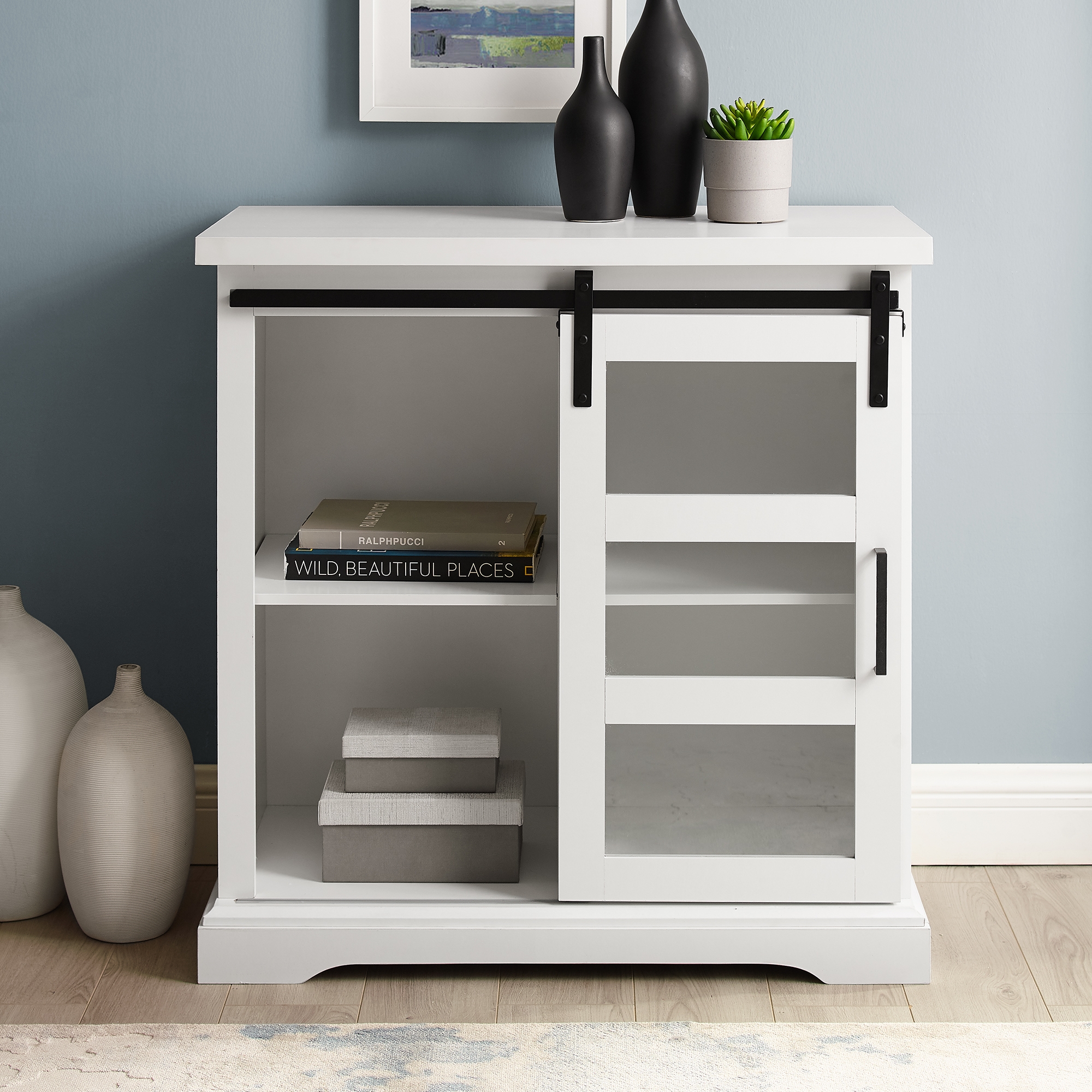 Alba 32" Sliding Glass Door Modern Accent Cabinet - Solid White - Image 4