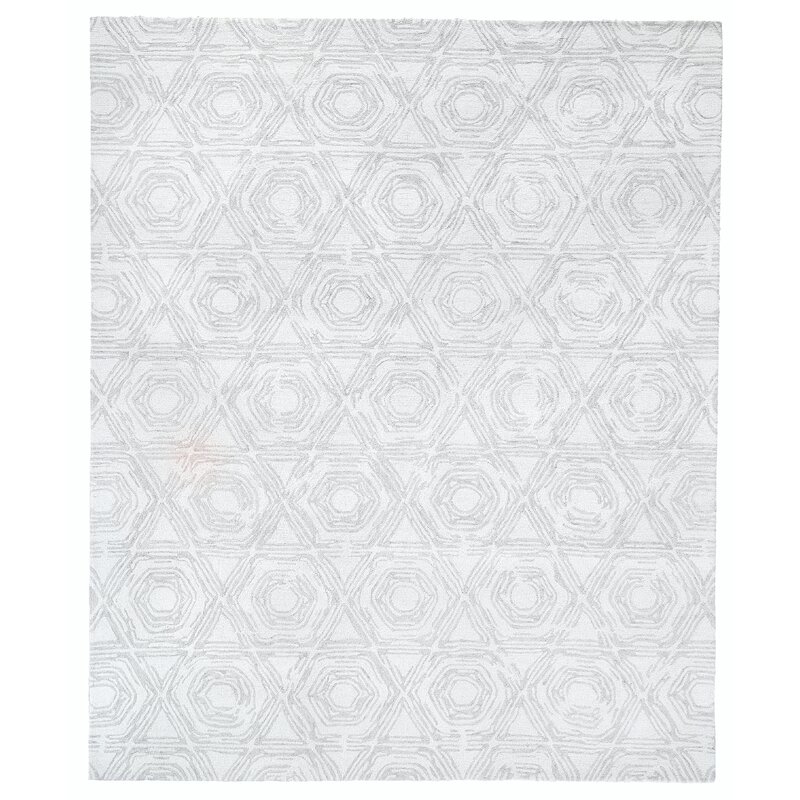 EXQUISITE RUGS Caprice Geometric Handmade Tufted Wool/Cotton Silver/Ivory Area Rug - Image 0
