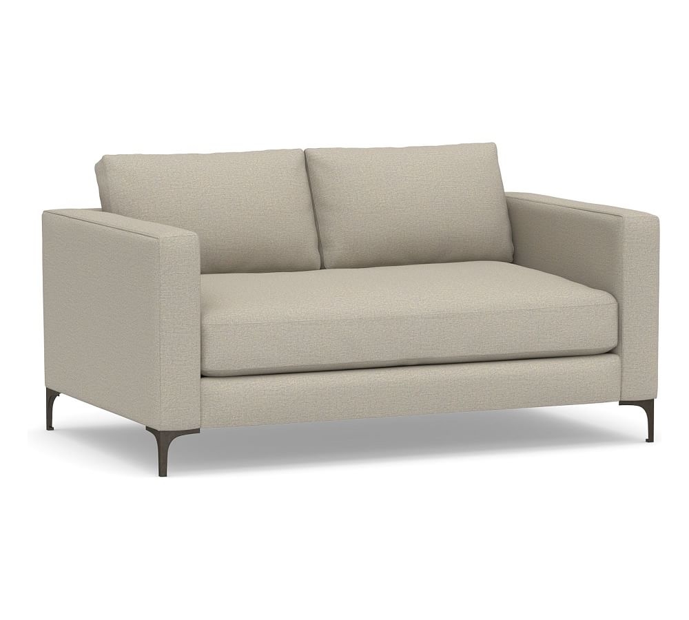 Jake Upholstered Apartment Sofa with Bronze Legs, Polyester Wrapped Cushions, Performance Boucle Fog - Image 0