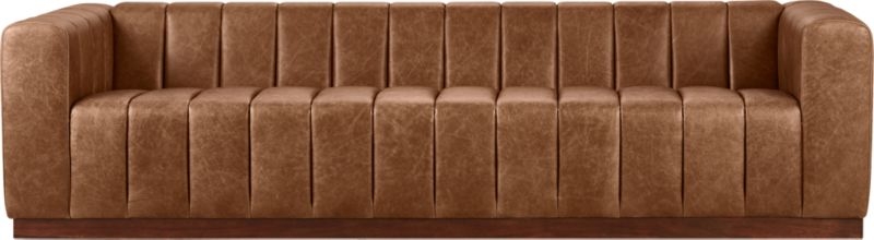 Forte 101" Extra-Large Channeled Saddle Leather Sofa with Walnut Base - Image 5