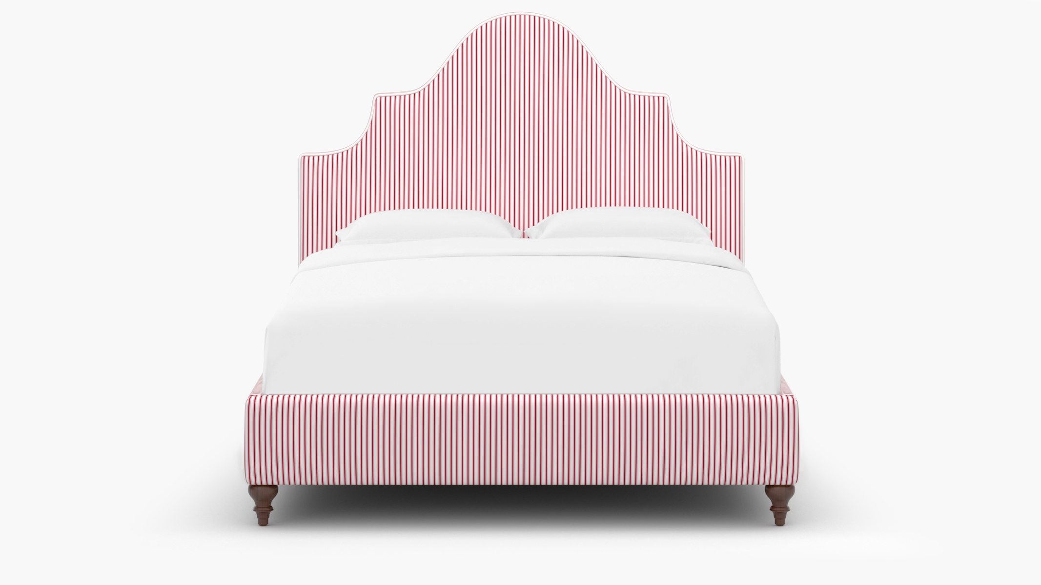 Statement Bed, Red Classic Ticking Stripe, Walnut Traditional Turned Leg, Full - Image 1