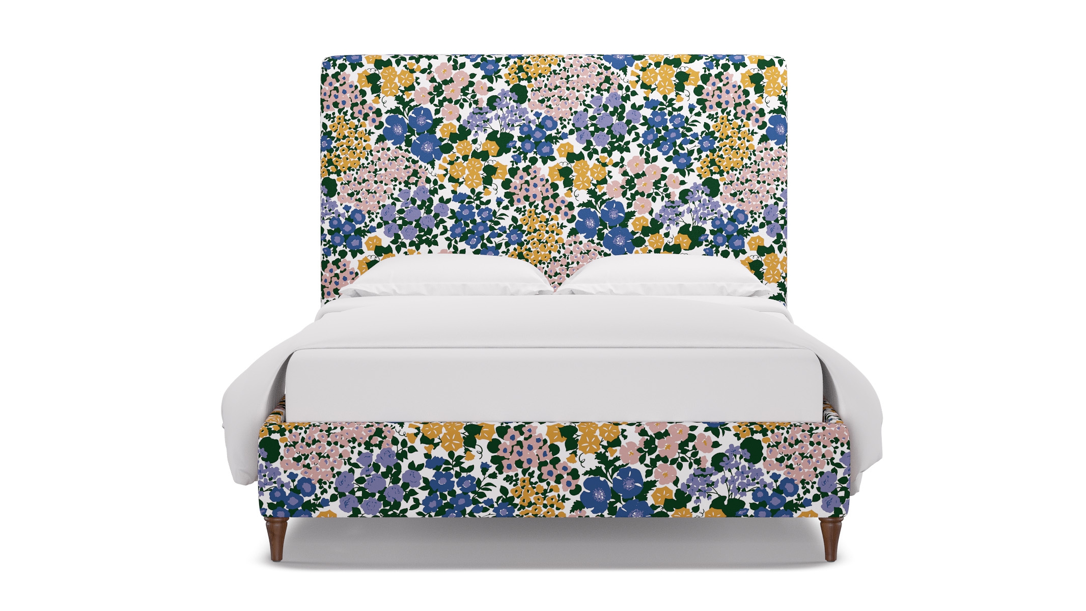 Classic Bed, Lavender Million Flowers, Walnut Decorative Tapered Leg, Queen - Image 0