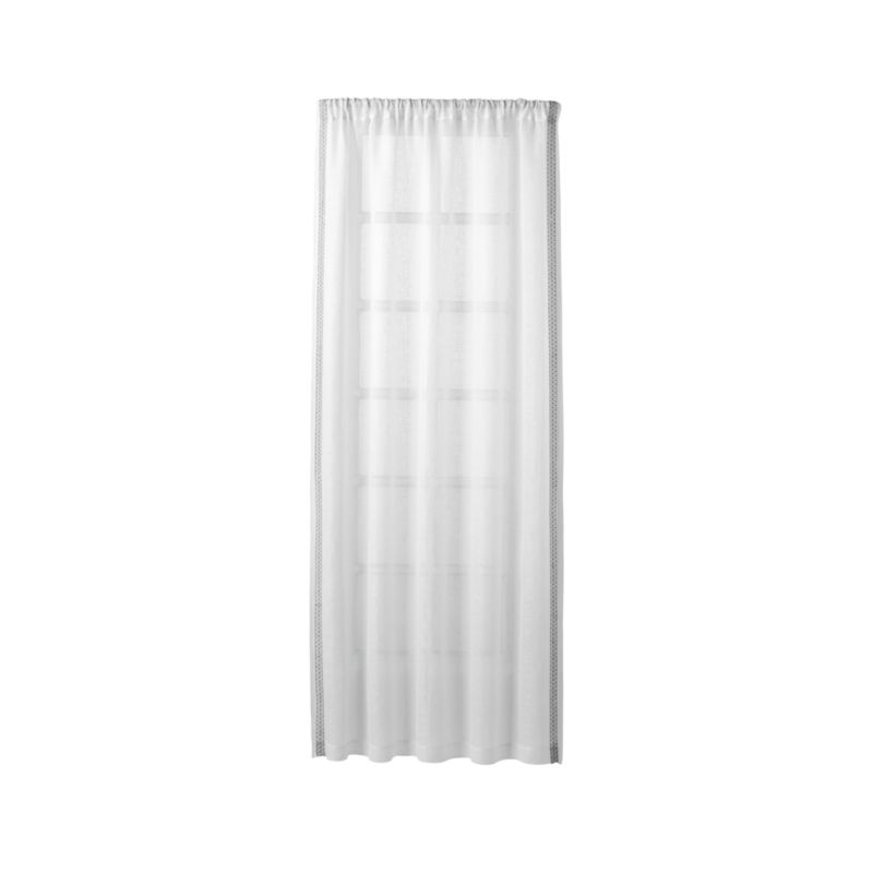 Bordered White Sheer Linen Curtain Panel 52"x84" - Image 4