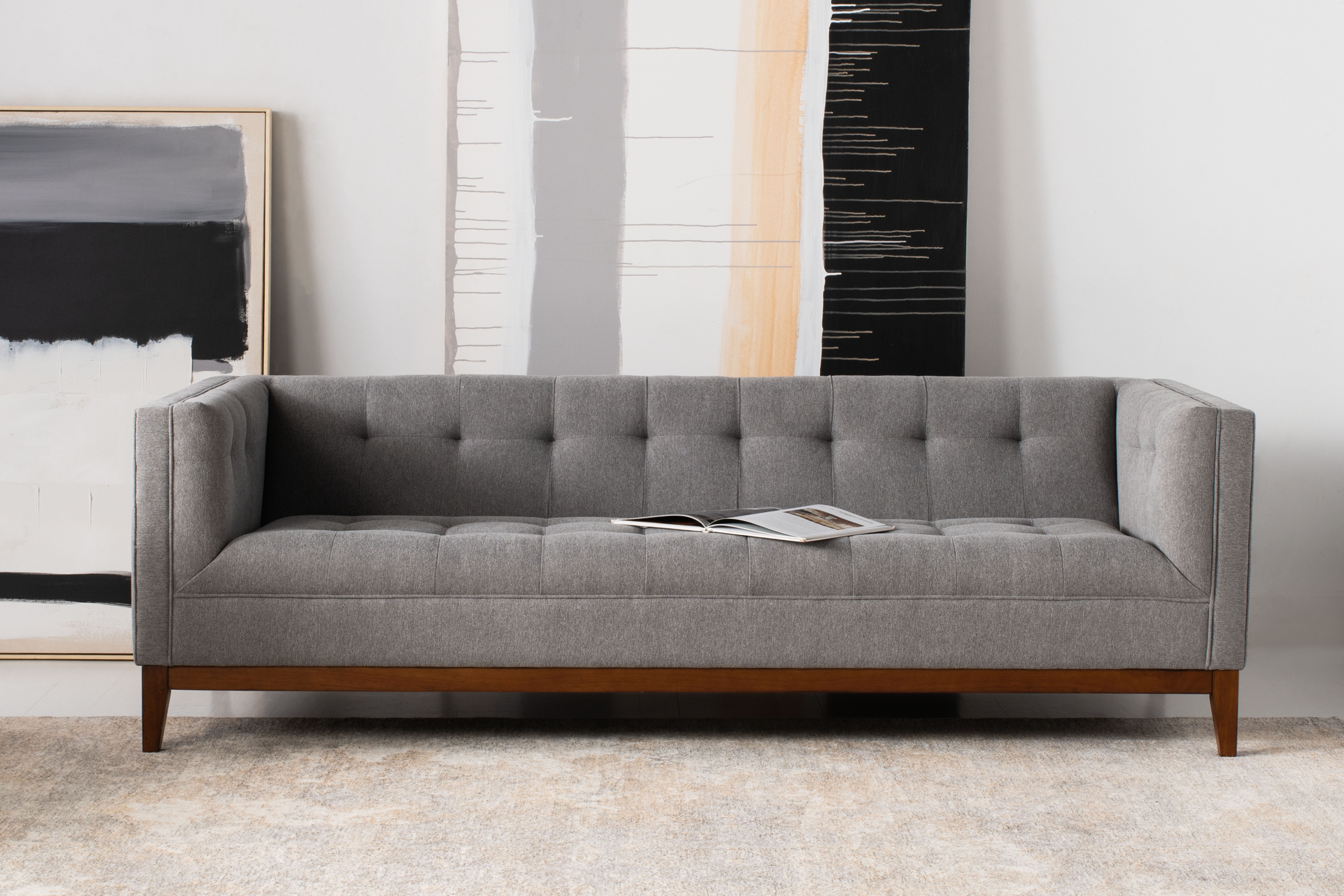 Garnet Linen Tufted Sofa - Light Grey - Safavieh - Image 1