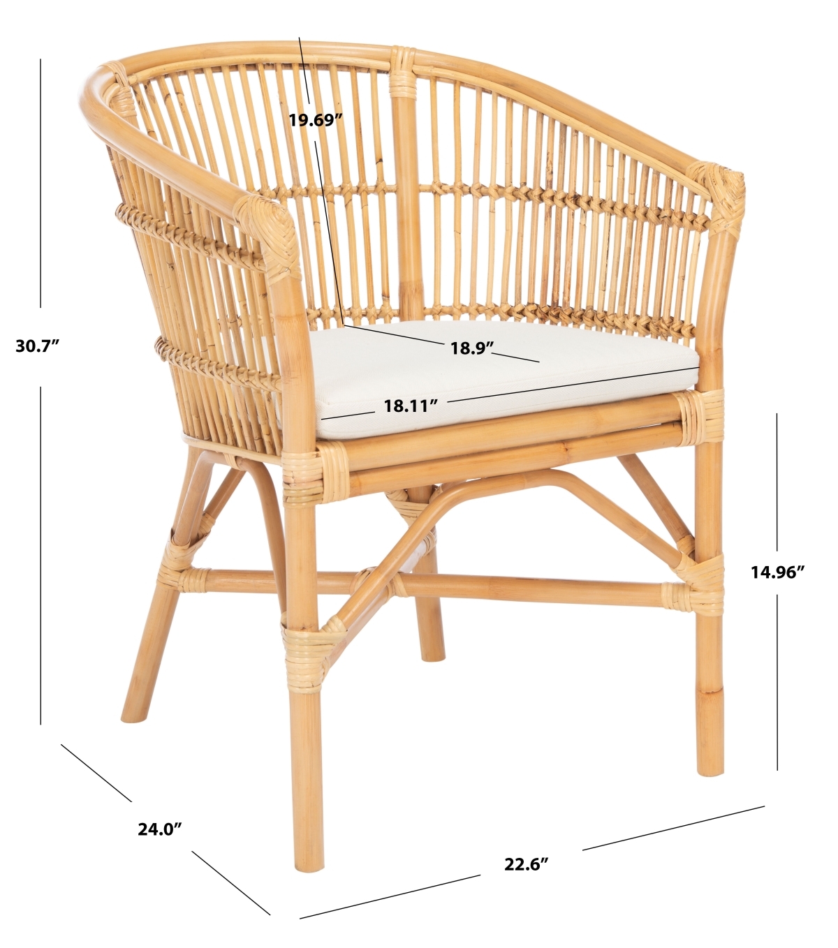 Olivia Rttn Accent Chair W/ Cush - White / Natural - Safavieh - Image 8