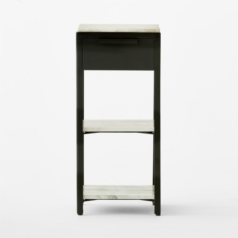 Kessi Black Metal and White Marble Side Table with Drawer - Image 3