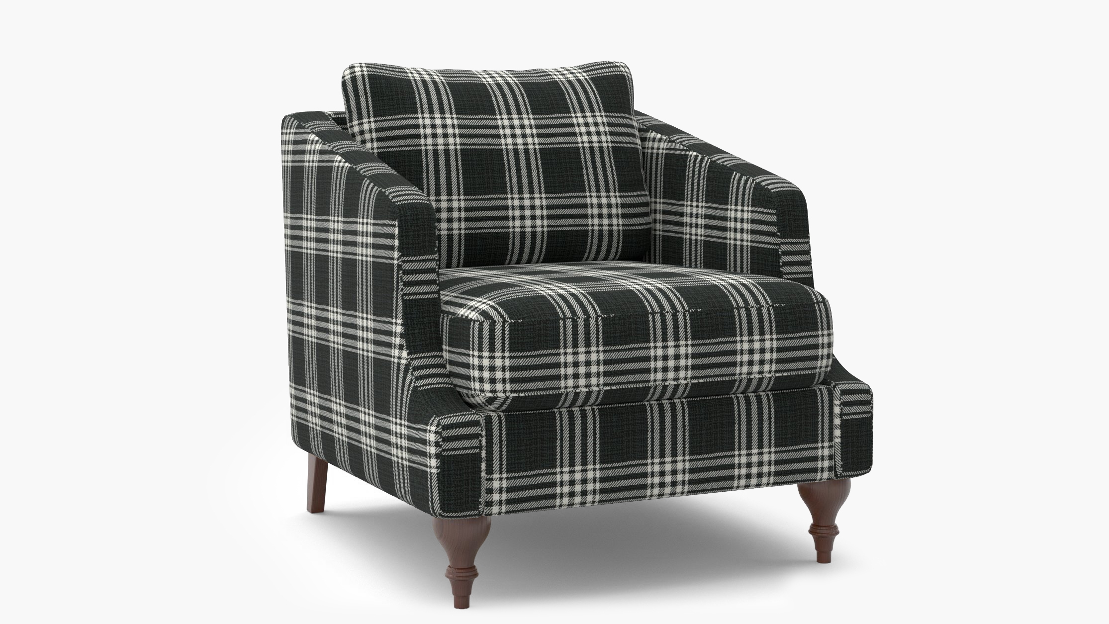 Slope Arm Chair, Barnegat Plaid, Walnut Turned Wood Leg - Image 1