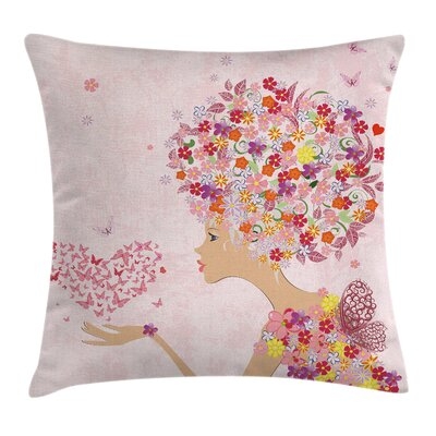 Flowers Girl Butterflies Square Pillow Cover - Image 0