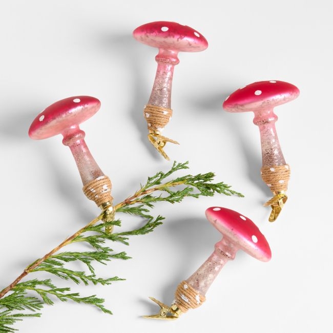Glass Mushroom Christmas Ornaments, Set of 4 - Image 0