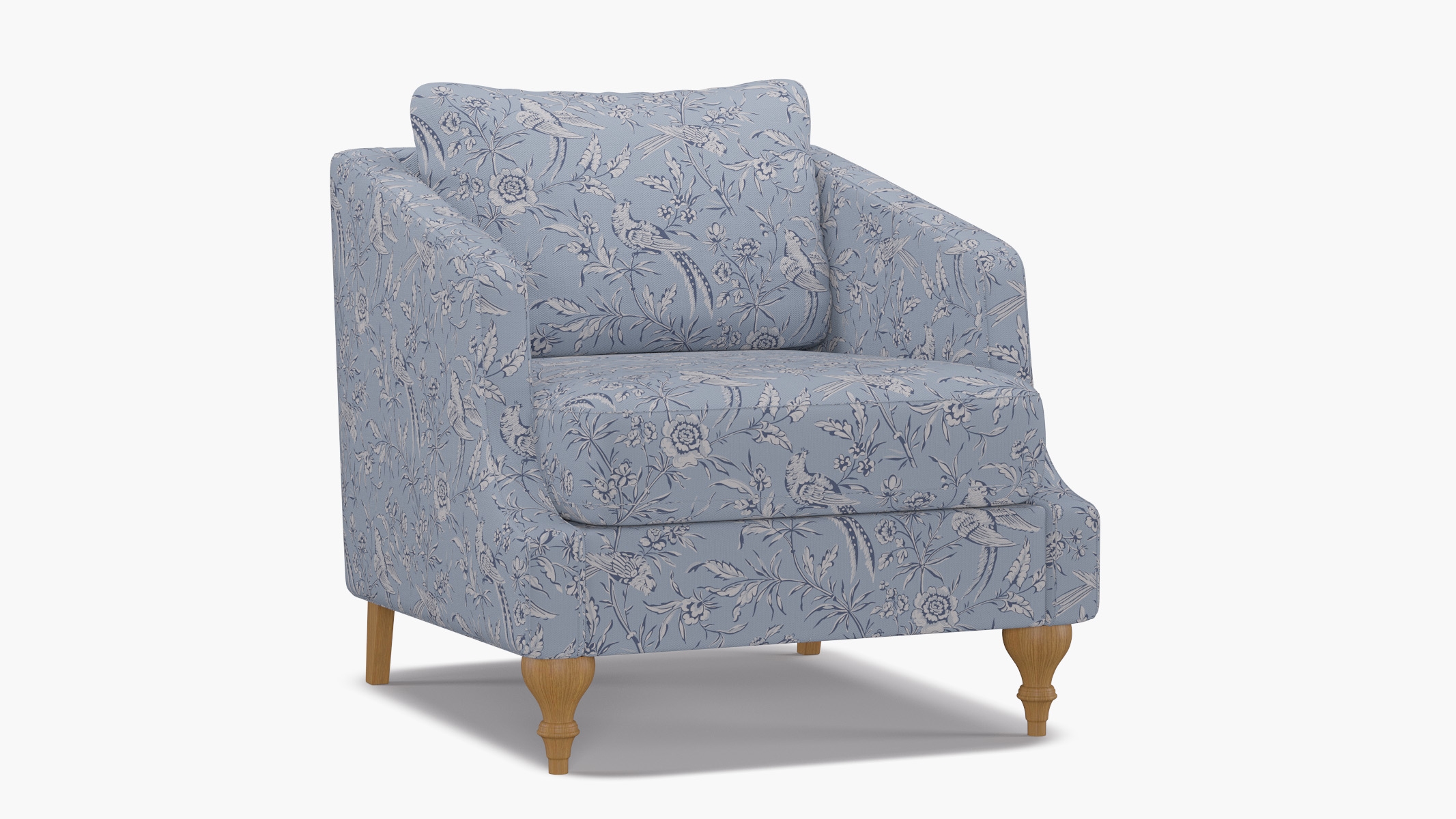 Slope Arm Chair, Blue Aviary, Natural Turned Wood Leg - Image 1