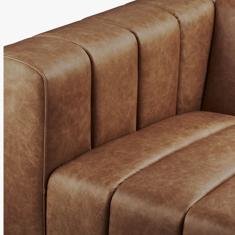 Forte Channeled Leather Sofa with Walnut Base Bello Black - Image 4
