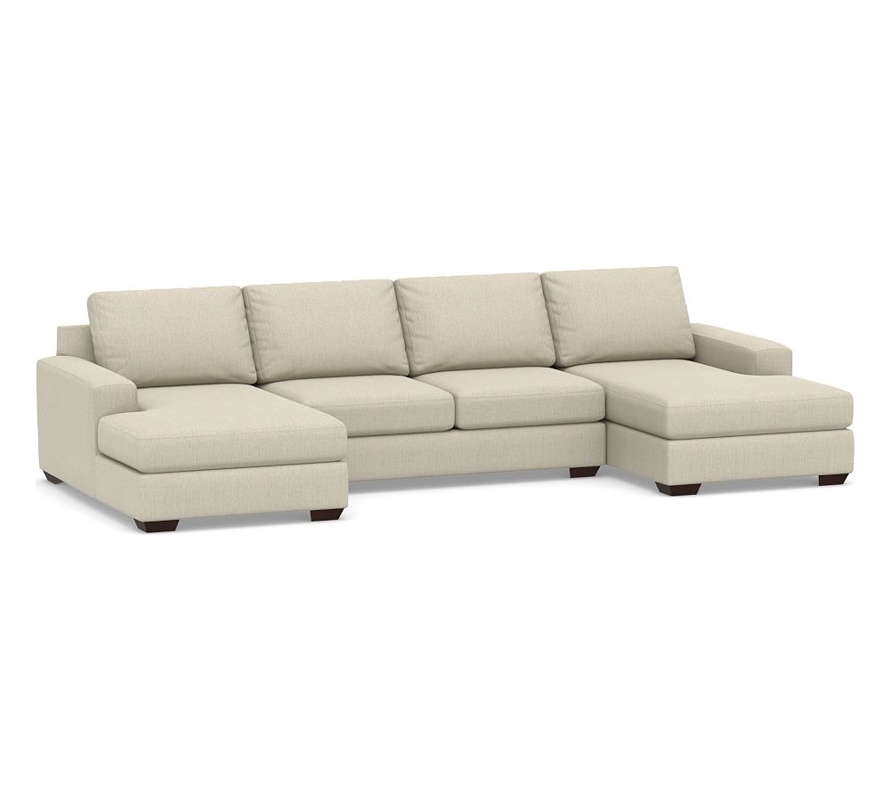 Big Sur Square Arm Upholstered U-Chaise Loveseat Sectional, Down Blend Wrapped Cushions, Chenille Basketweave Oatmeal - Image 0