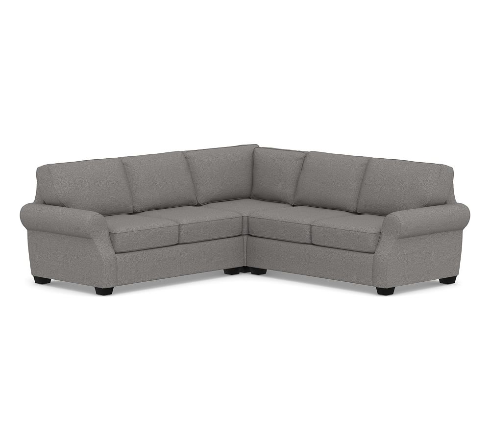 SoMa Fremont Roll Arm Upholstered 3-Piece L-Shaped Corner Sectional, Polyester Wrapped Cushions, Performance Chateau Basketweave Blue - Image 0
