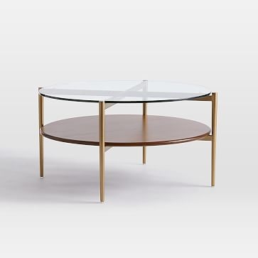 Mid-Century Art Display 34" Round Coffee Table & 2 Side Tables Set, Walnut - Image 2