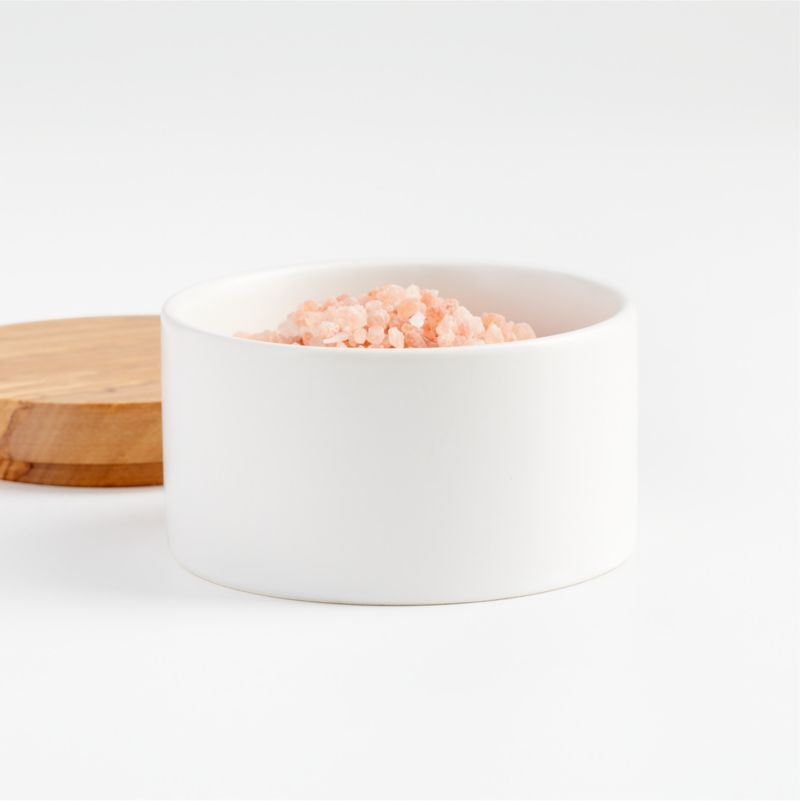 Crate & Barrel Olivewood and Ceramic Salt Cellar - Image 1