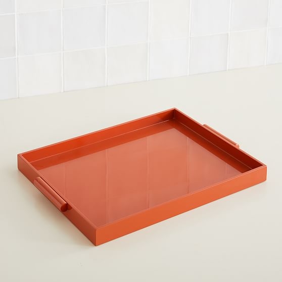 Barrel Handle Trays Rectangle Tray, Rust, MDF Composite, 14"x18" - Image 0