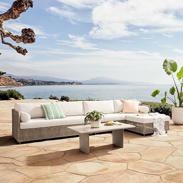 Coastal 3 Pc Sectional Set 5: Left Arm Chaise + Armless Single + Right Arm Sofa, All Weather Wicker, Silverstone - Image 3