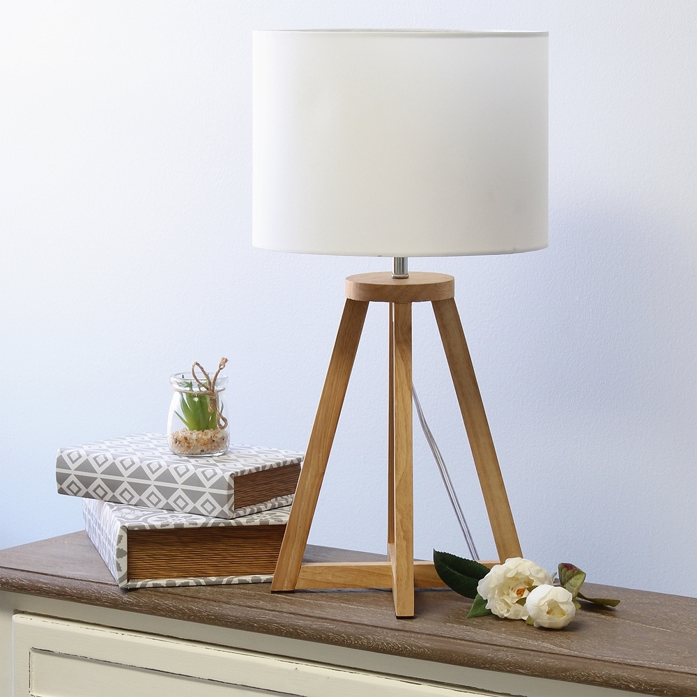 Simple Designs 19 1/4" Natural Wood and White Modern Accent Table Lamp - Image 1