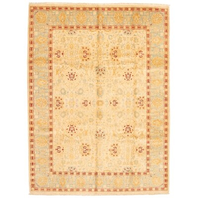 One-of-a-Kind Yaak Hand-Knotted New Age Ushak Ivory 9' x 11'10" Wool Area Rug - Image 0