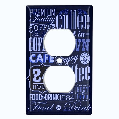 Metal Light Switch Plate Outlet Cover (Coffee Diner Sign Dark Blue White - Single Duplex) - Image 0