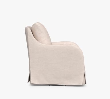 Kelsey Slipcovered Swivel Armchair, Polyester Wrapped Cushions, Performance Heathered Basketweave Alabaster White - Image 4