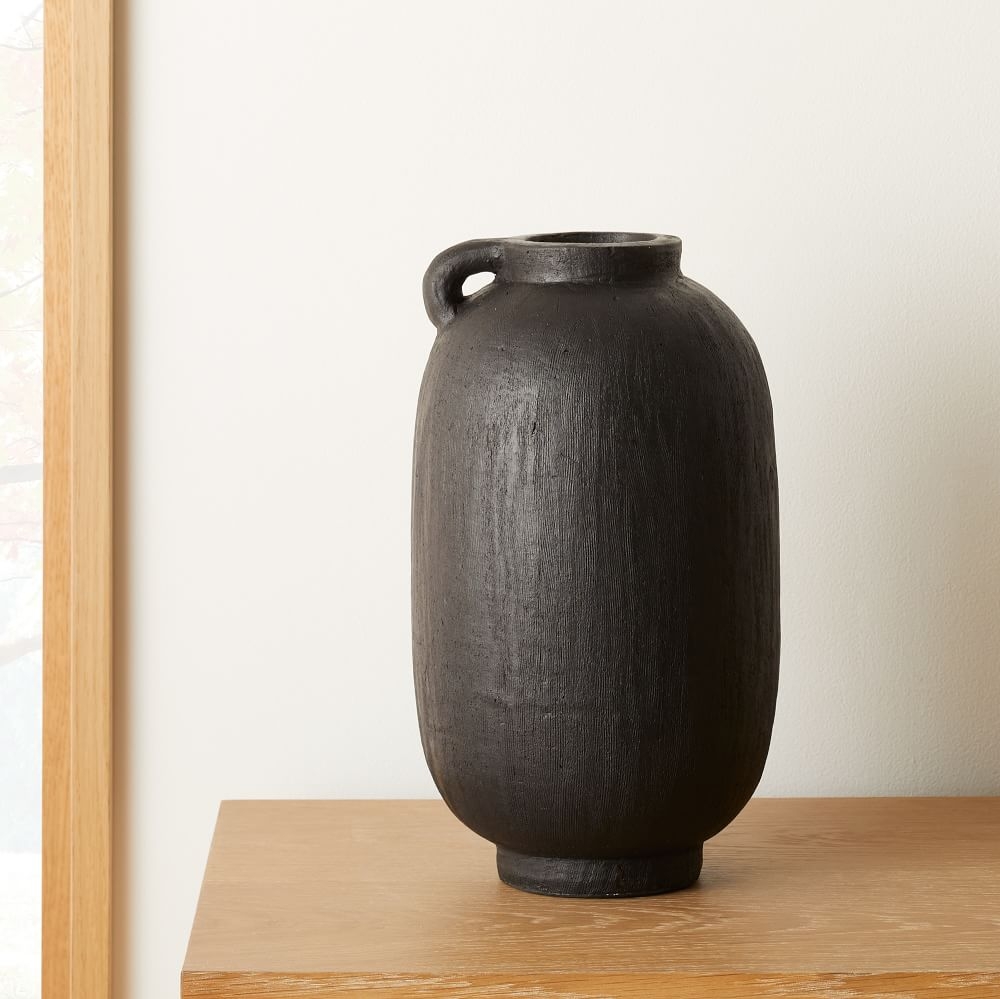 Deco Terracotta Vase, Black, Medium - Image 0
