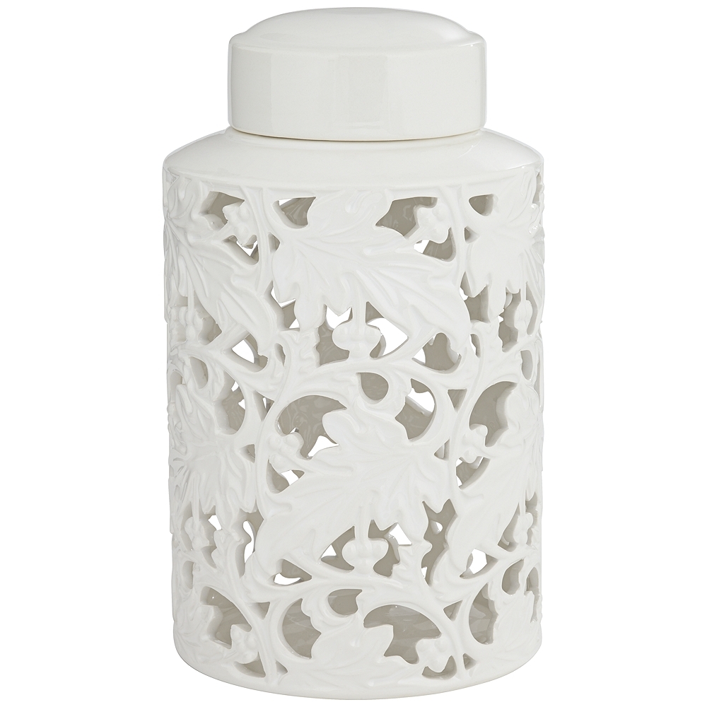 Angelique 12" High White Ceramic Ginger Jar with Lid - Image 0