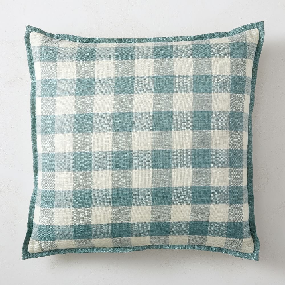 Heather Taylor Home Gingham Silk Flange Pillow Cover, 20"x20", Sage - Image 0