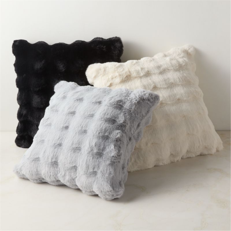 Farleigh Warm White Faux Fur Throw Pillow with Down-Alternative Insert 20"x20" - Image 2