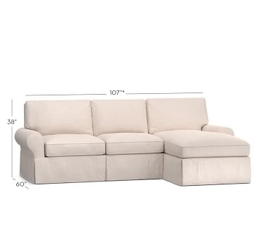 PB Basic Slipcovered Right Arm Sofa with Chaise Sectional, Polyester Wrapped Cushions, Performance Slub Cotton White - Image 1
