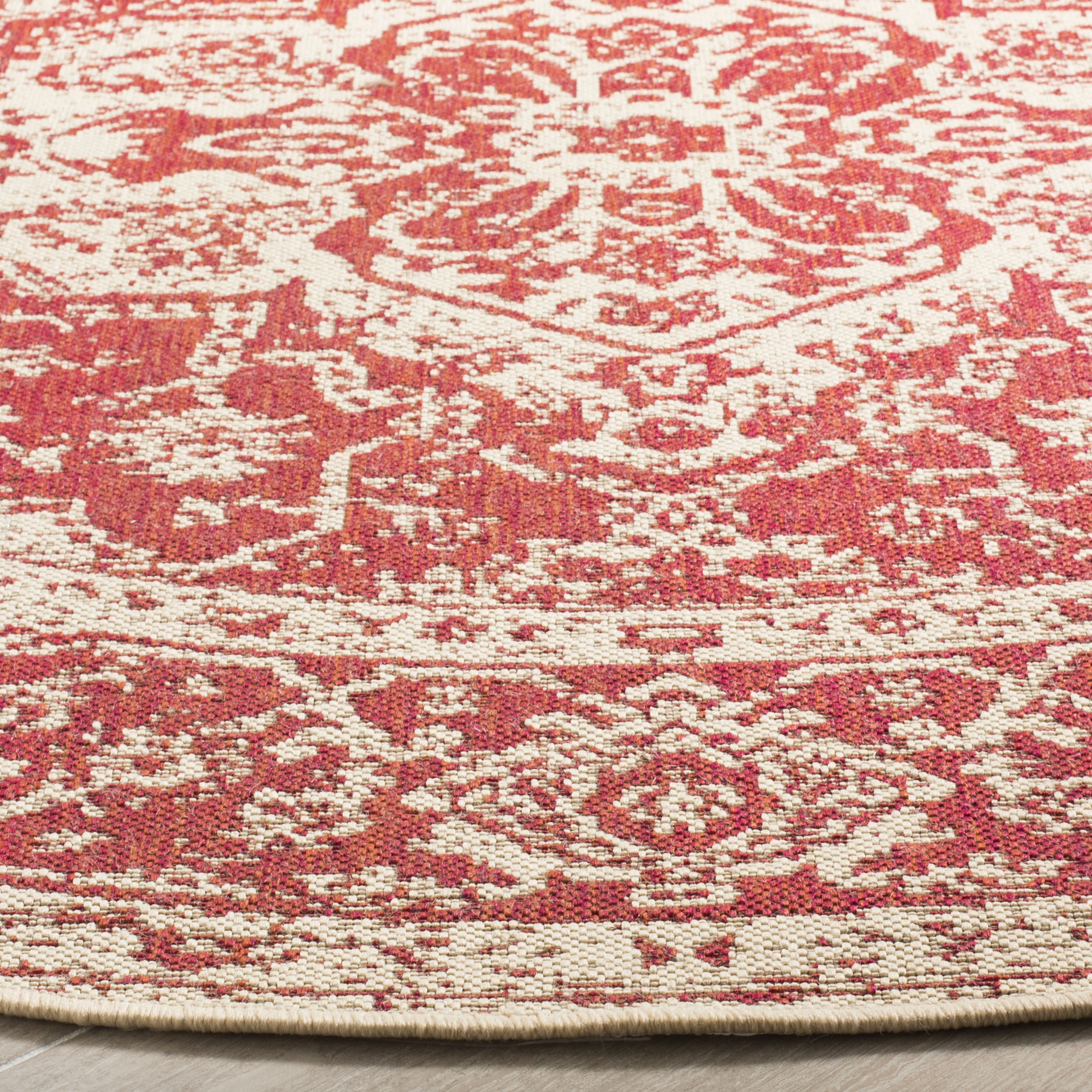 Arlo Home Indoor/Outdoor Woven Area Rug, LND137Q, Red/Cream,  6' 7" X 6' 7" Round - Image 2