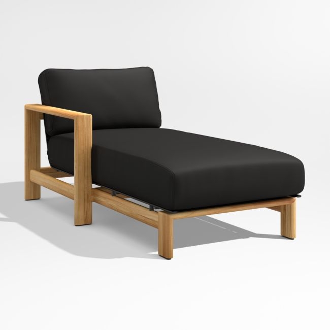Anguilla Teak Left-Arm Outdoor Chaise Lounge with Black Cushions - Image 0
