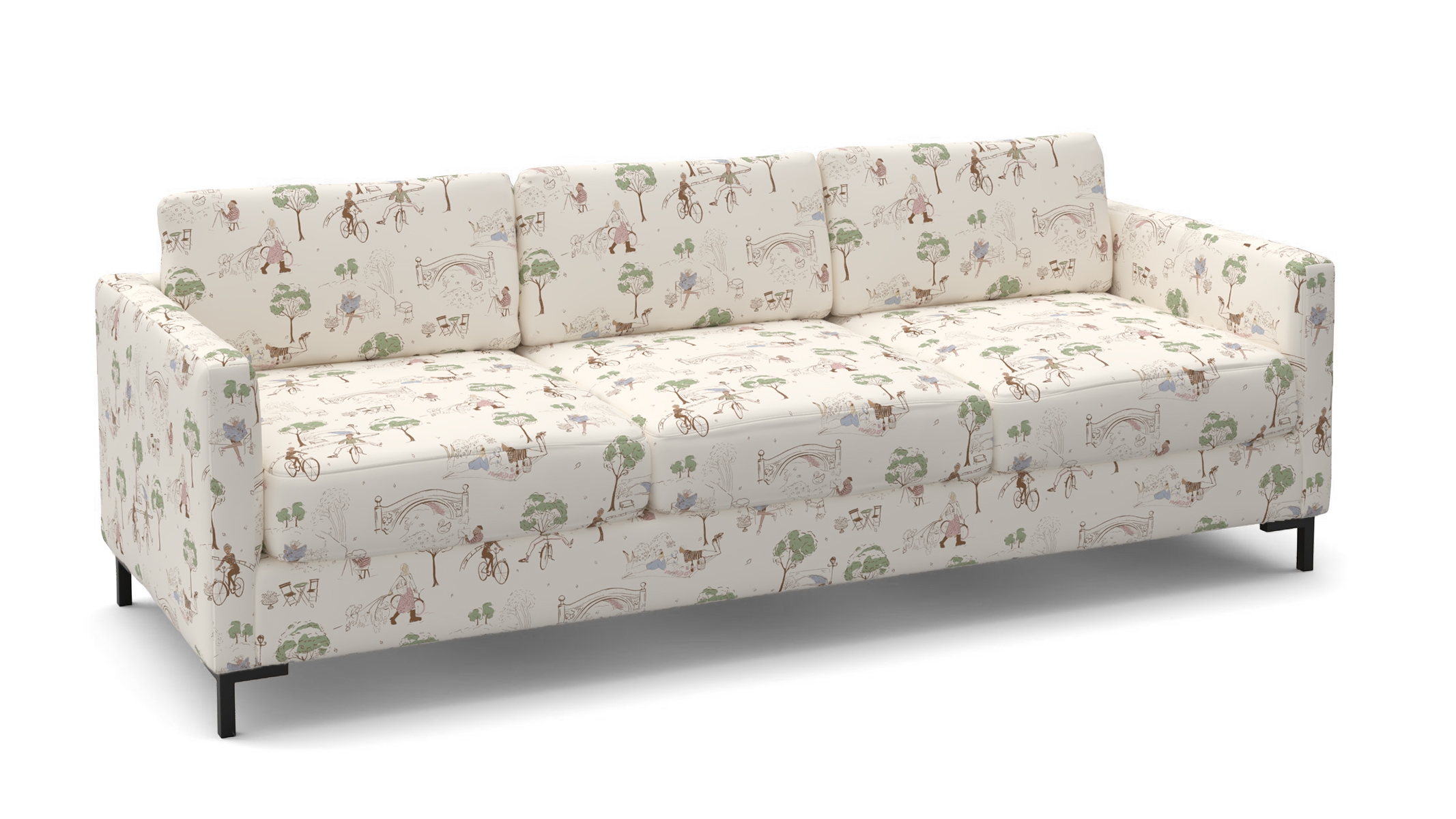 Modern Sofa, Multi Central Park Toile, Bronze L Leg - Image 1