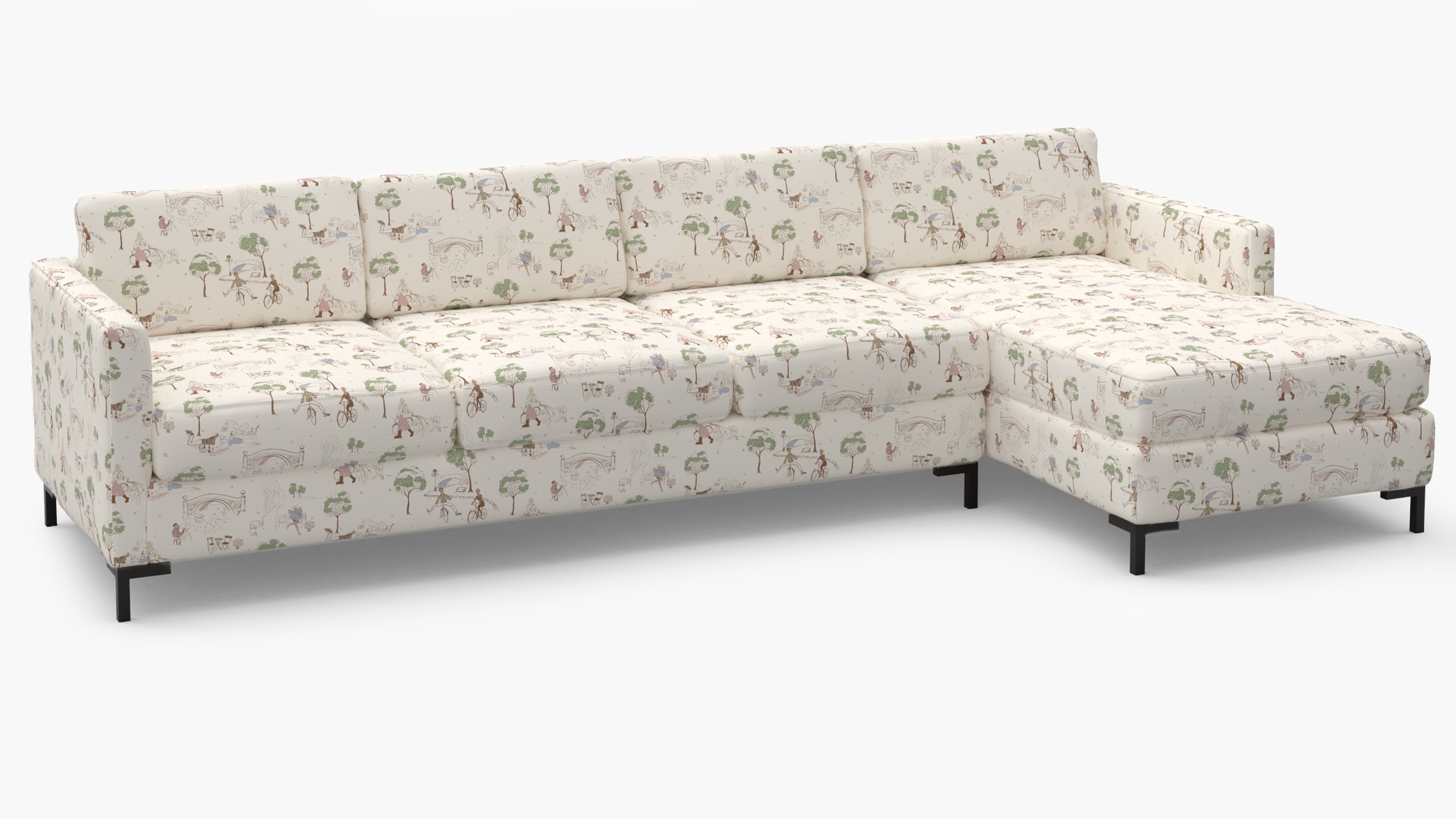 Modern Sectional, Right Facing, Multi Central Park Toile, Bronze L Leg - Image 1