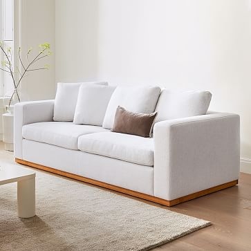 Newport Modular 92" Toss-Back Cushion Sofa, Performance Coastal Linen, White, Almond - Image 1