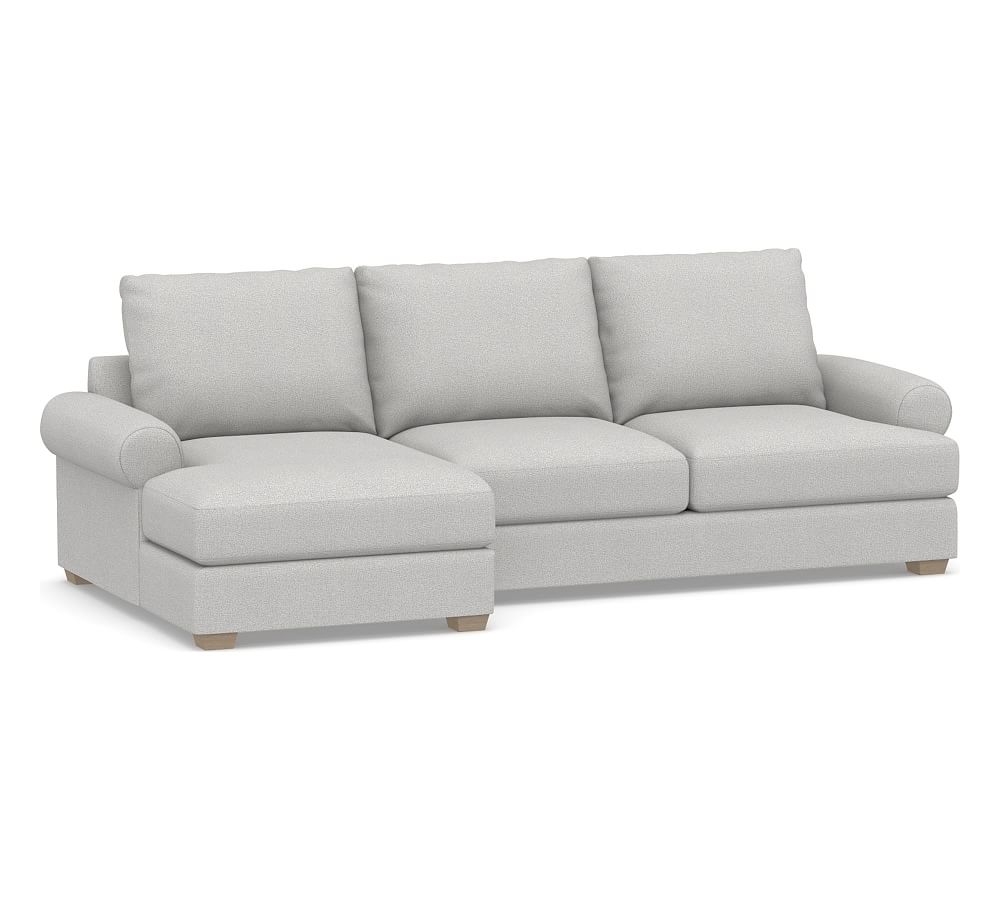 Canyon Roll Arm Upholstered Right Arm Loveseat with Chaise Sectional, Down Blend Wrapped Cushions, Park Weave Ash - Image 0