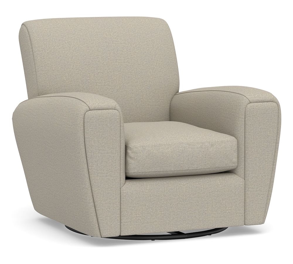 Manhattan Square Arm Upholstered Swivel Armchair, Polyester Wrapped Cushions, Performance Boucle Fog - Image 0