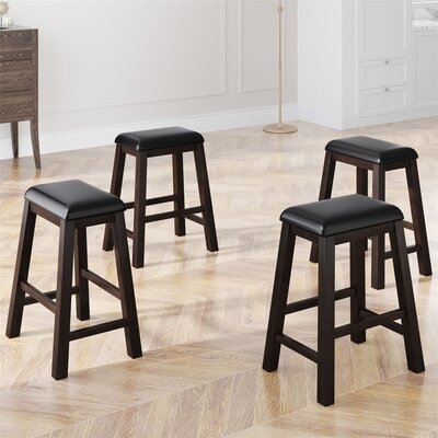 4 Pieces Counter Height Wood Kitchen Dining Upholstered Stools - Image 0